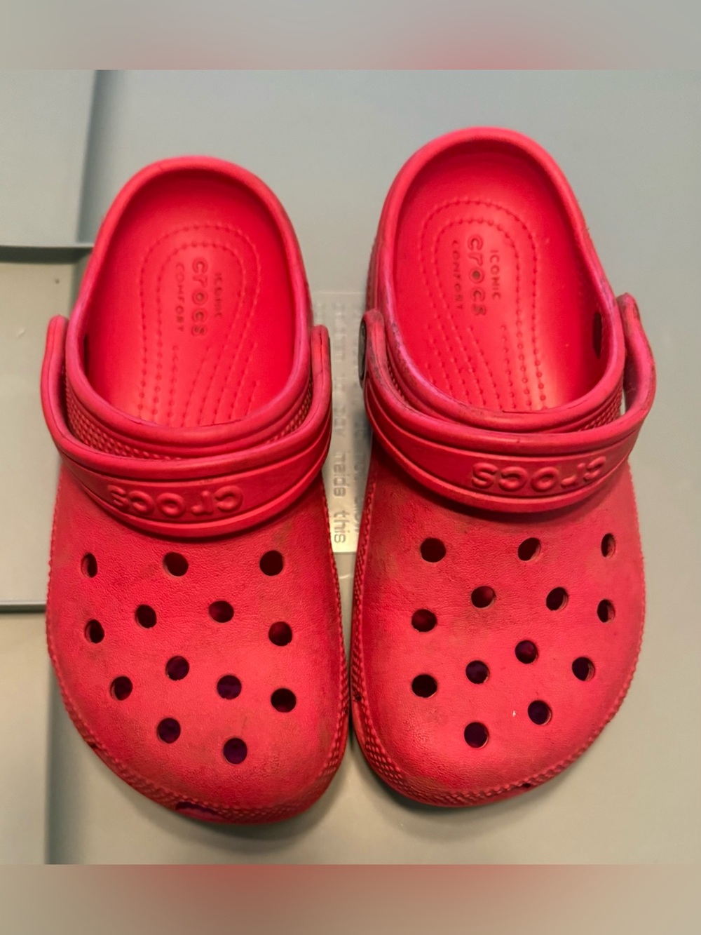 Crocs Boy or Girl Kid Size 13 Red, Heel Straps, lot of life left, Good Condition